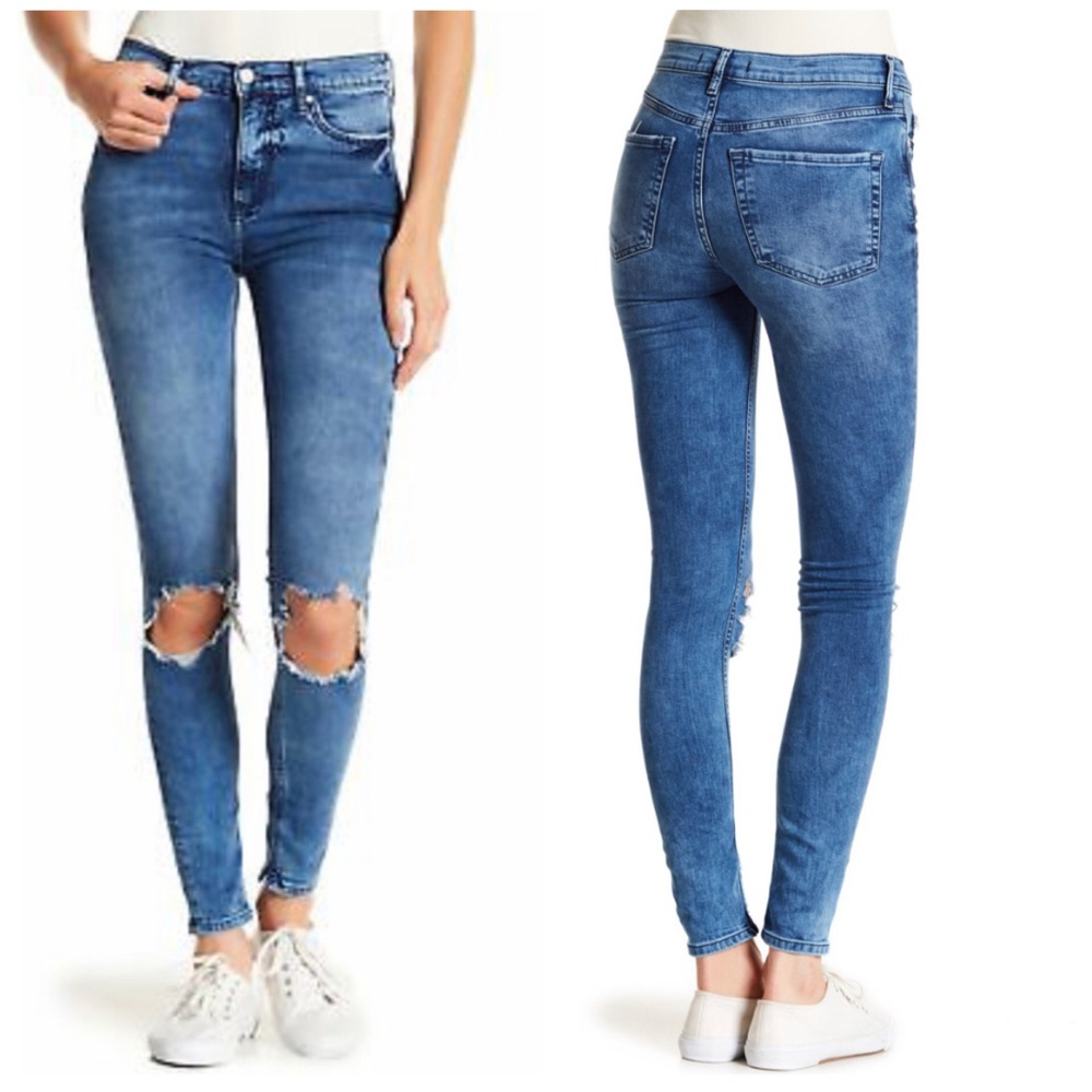 Free People Busted Knee Skinny High-Rise Denim Jeans 26